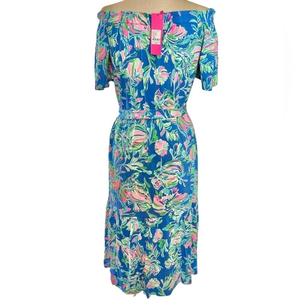 LILLY PULITZER Small Merle Midi dress Blue Flare Fancy Fins - Picture 3 of 15